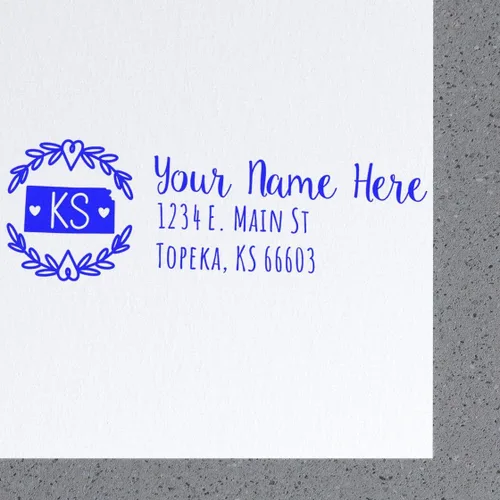 Vista 62 de State of Alabama Wreath Duo Hand Address Stamp - Personalized Rubber Stamp Montaje manual Duo
