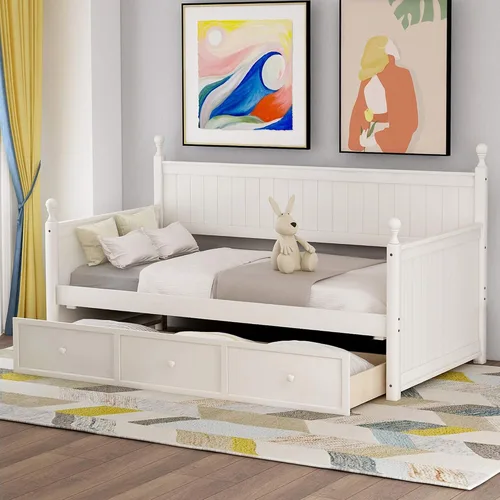 Vista 12 de Harper & Bright Designs Sofá cama individual con cajones de almacenamiento, cama capitanes de madera maciza, tamaño individual, sofá cama, base