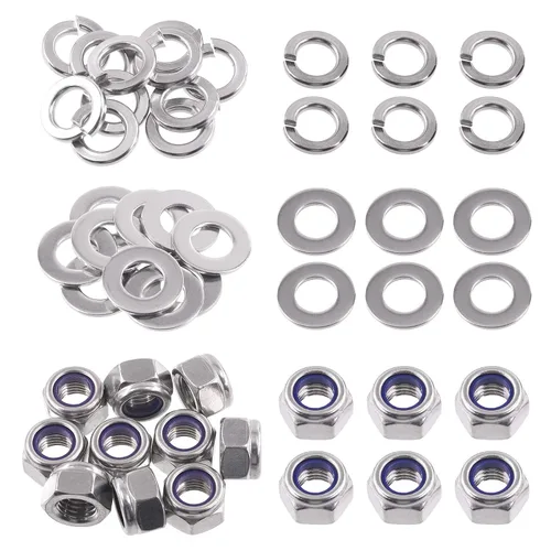Vista 12 de Swpeet 45 piezas de tuercas de bloqueo hexagonales de acero inoxidable SAE 304 de 1/2"-13, arandelas planas de 1/2", kit surtido de arandelas