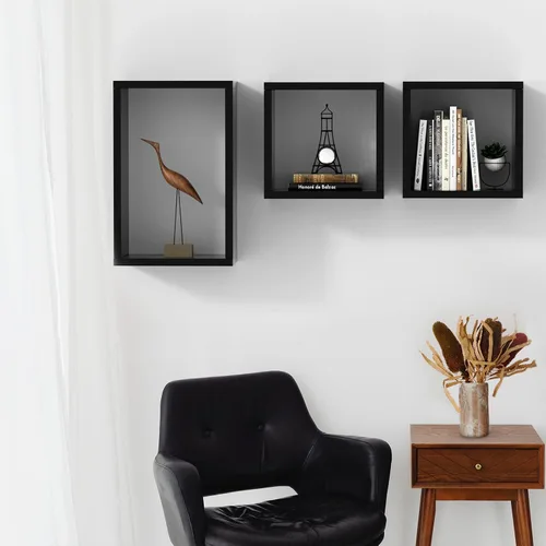 Vista 3 de Kaboon Juego de 3 estantes de montaje en pared, estantes flotantes para descubrimiento espacial para uso doméstico y comercial, juego de estantes