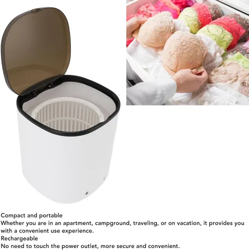Vista 6 de Lavadora pequeña de 2000 mAh recargable portátil con cesta de drenaje para calcetines de ropa interior, mini máquina de lavandería compacta