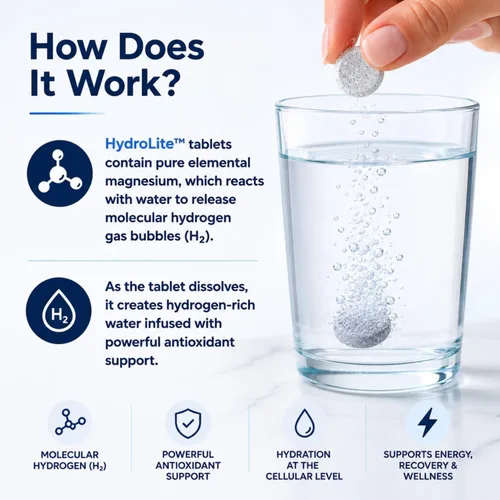 Vista 6 de Comprimidos de hidrógeno molecular HydroLite para agua potable con magnesio La concentración más alta de H2 12,000 PPB Potenciador de energía