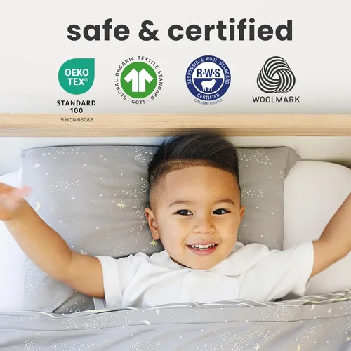 Vista 4 de Woolino Almohada para niños pequeños, almohada de dormir de lana 100 % transpirable de primera calidad y funda de algodón, tamaño de viaje