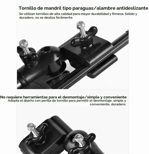 Vista 3 de Xiaokeis Soporte para sombrilla de bicicleta, soporte de paraguas para cochecito, soporte de montaje de bicicleta de acero inoxidable, soporte