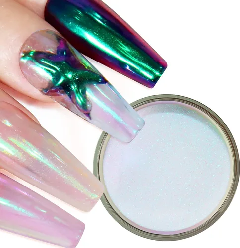 Vista 9 de Allstarry Polvo de uñas cromado blanco esmalte Aurora Donut Effect Pigment A-Glaze Blanco