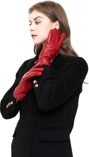 Vista 7 de ZLUXURQ Guantes de piel de cordero suave para mujer, con forro de cachemira