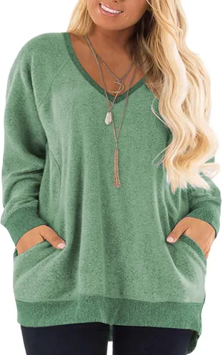Vista 20 de DOLNINE Sudaderas de talla grande para mujer, con bloques de color, manga larga, con bolsillo 01_ negro