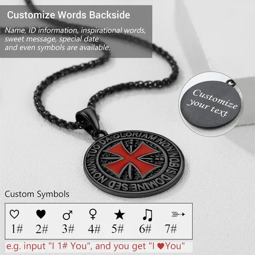 Vista 7 de PROSTEEL Stainless Steel Vintage Masonic Knight Templar Necklace for Men