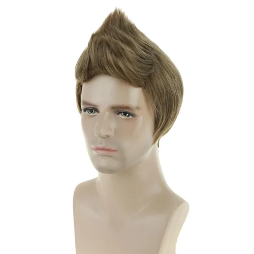 Vista 15 de Peluca corta BERON para hombre y chico, para fiesta temática, peluca con gorro de peluca Marrón claro