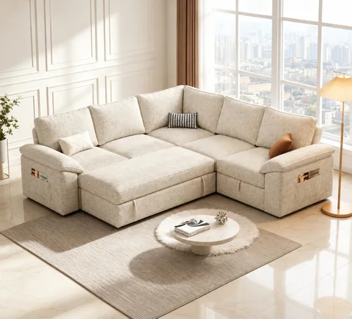 Vista 14 de Sofá modular de 85 pulgadas con cama extraíble, sofá modular de 5 asientos en forma de L con almacenamiento, sofás seccionales para sala de estar