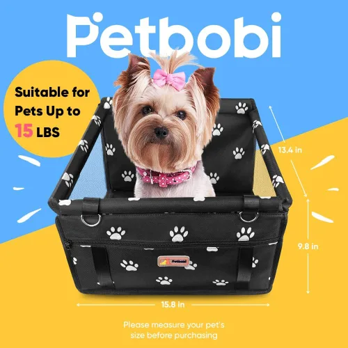 Vista 2 de Petbobi Silla elevada de automóvil para perro o gato, portátil, estable y transpirable con cinturón de seguridad para viaje, viene con bolsa para su