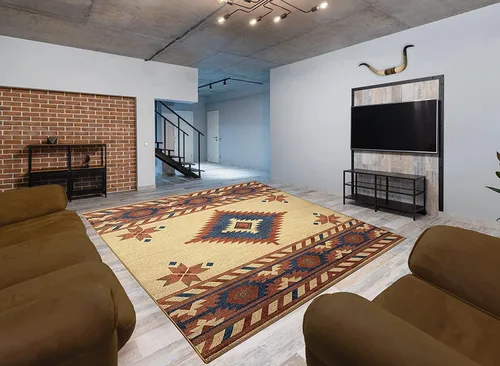 Vista 29 de Nevita Collection Southwestern Native American Design Area Alfombra geométrica (azul, 5'3" redondo)