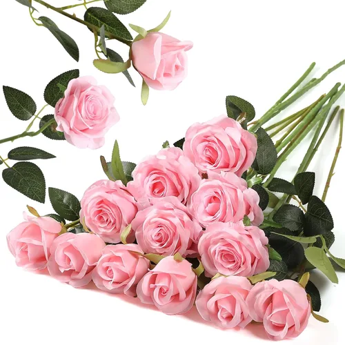 Vista 15 de Hawesome - Ramo de 12 rosas artificiales de seda con tallo largo para decoración del hogar, boda, fiesta (Negro-1)