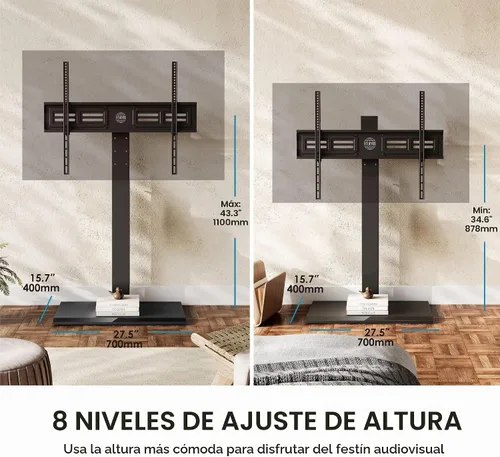 Vista 4 de FITUEYES - Soporte giratorio de suelo para TV, base de hierro, con ménsulas de montaje, para ahorro de espacio; para televisores LCD, LED, OLED