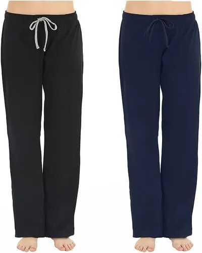 Vista 9 de U2SKIIN Paquete de 2 pantalones de pijama para mujer, suaves, de algodón, cómodos, ligeros, para descansar, para dormir Negro/Gris Oscuro Mel.