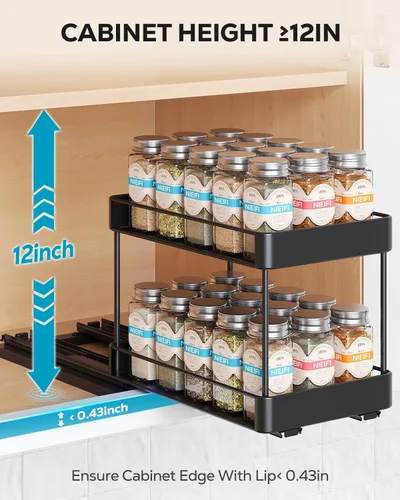 Vista 7 de Nieifi Organizador de especias para gabinete, estante vertical para especias, fácil de instalar, metal, 6.5 pulgadas de ancho x 10.35 pulgadas