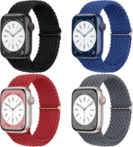 Vista 16 de DaQin Paquete de 4 correas elásticas trenzadas Solo Loop para Apple Watch para mujeres y hombres, de 1.575 pulgadas, 1.614 pulgadas, 1.654 pulgadas