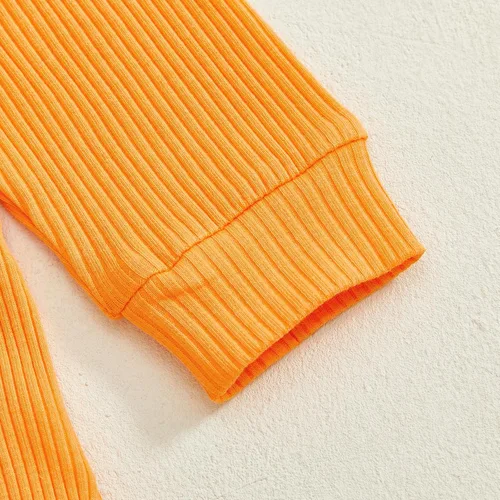 Vista 5 de Conjunto de mameluco de manga larga con volantes para bebé niña con parte superior acampanada y pantalones de mezclilla