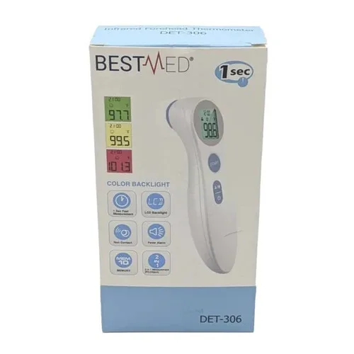 Vista 3 de BESTMED - Termómetro infrarrojo de 1 segundo lectura para niños y adultos DET-306 para frente Indicador de 3 colores, sin contacto Alarma