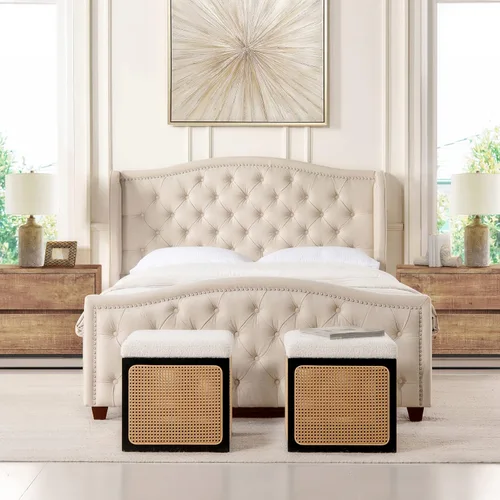 Vista 29 de Jennifer Taylor Home - Cama Anastasia de tamaño Queen de terciopelo resistente en color verde oliva Terciopelo de rendimiento verde oliva