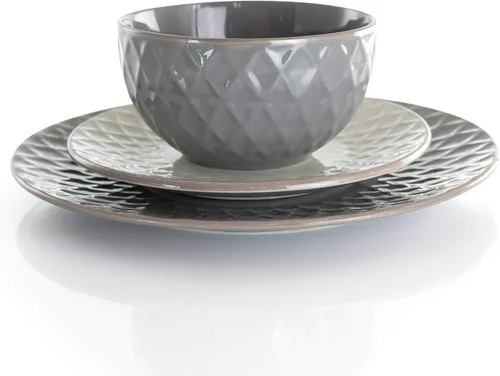 Vista 2 de Elama Round Stoneware Collection - Juego de vajilla de 16 piezas, pizarra y perla