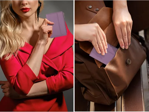 Vista 7 de Billetera Oak Leathers para mujer de piel de grano completo - Pequeña con protección RFID, monedero para monedas, tarjetero de crédito y DNI
