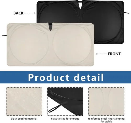 Vista 3 de Parasol para parabrisas beige con bolsa de almacenamiento, visera plegable para ventana delantera, parasol de automóvil para SUV, camión, protector