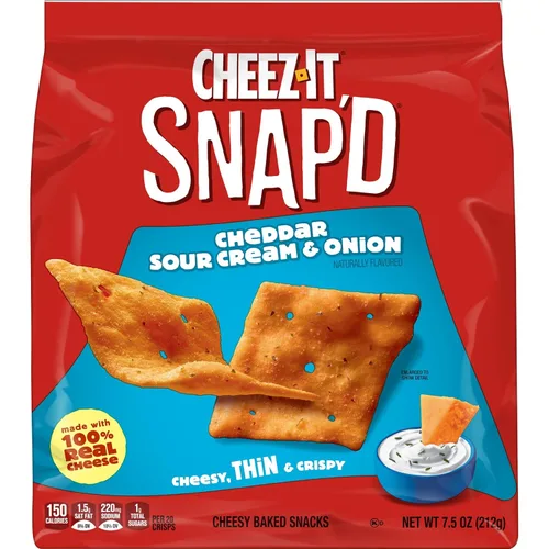 Vista 9 de Cheez-It Snap'd Chips de Galletas de Queso, Crujientes Delgadas, Aperitivos para el Almuerzo, Cheddar Crema Agria y Cebolla, Caja de 45oz (6 Bolsas)