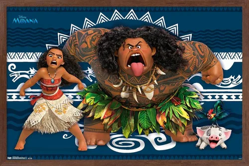 Vista 9 de Disney Moana - Póster de pared de caras de 22.4 pulgadas de largo x 14.7 pulgadas de ancho, versión enmarcada de madera de granero