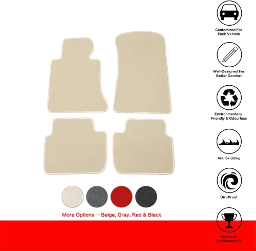 Vista 2 de IKON MOTORSPORTS, Alfombrillas de Piso Compatibles con BMW Serie 3 E46, 1998-2006 Ajuste de Fábrica Beige de Nylon Delanteras y Traseras