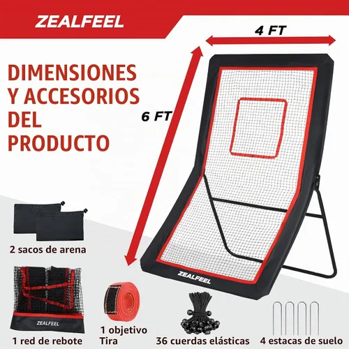 Vista 8 de ZEALFEEL Lacrosse Rebounder with 5 Adjustable Angles, 4x6FT/4x7FT