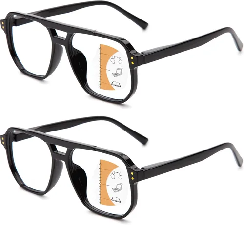Vista 5 de JO Progressive Multifocus Reading Glasses Men Women - No Line Progressive Reader Half-Rim for Mid-Near