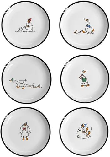 Vista 24 de Divertidos platos de cerámica con diseño de vaca y pájaro de caricatura, platos de condimentos, cuencos de sushi y soja, platos de aperitivo, platos