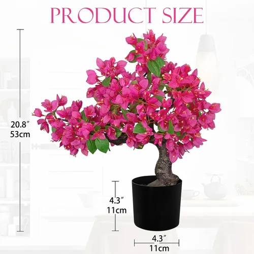 Vista 2 de Briful Planta artificial de buganvilla de 20.8 pulgadas, árbol bonsái de buganvilla con maceta negra, centro de mesa floral de buganvillas de seda
