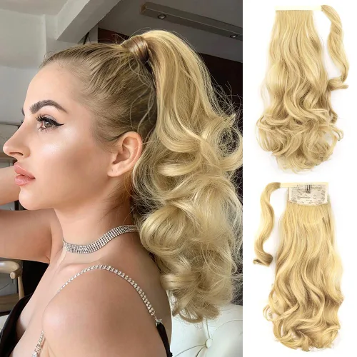 Vista 13 de Auburn - Extensiones de cabello con clip de cola de caballo, extensiones de cola de caballo de 16 pulgadas, rizadas, onduladas, sintéticas
