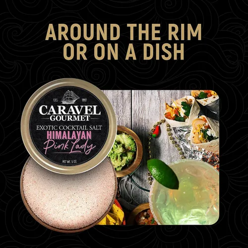 Vista 6 de Sal de cóctel exótica rosa del Himalaya, sal sin gluten para cócteles, sal de Margarita rosa sin OMG con cero calorías, 5 onzas – Caravel Gourmet