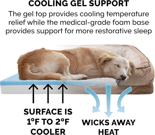 Vista 3 de Furhaven Cama de Gel Refrescante para Perros Medianos/Pequeños con Refuerzos Extraíbles y Funda Lavable, Para Perros de Hasta 35 lbs - Sofá