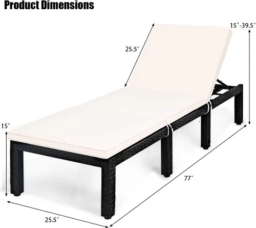 Vista 2 de HAPPYGRILL Silla de salón de ratán para patio, silla reclinable ajustable de mimbre con respaldo y cojín