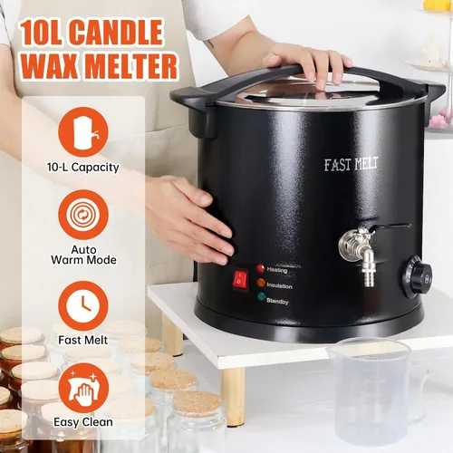Vista 2 de FAST MELT - Kit de fundidor eléctrico de cera de 10 litros para hacer velas, control de temperatura de 86.0-230.0 °F, boquilla de fácil vertido