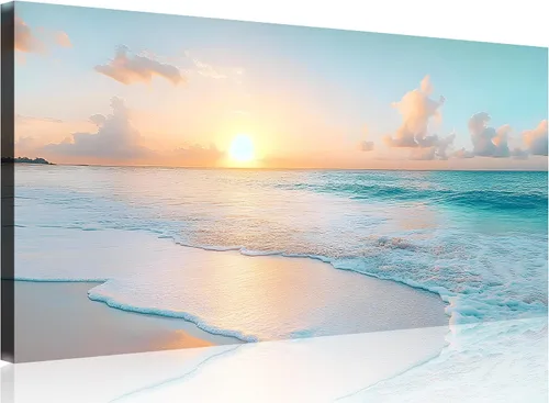 Vista 55 de TutuBeer 3 paneles de fotos de playa, arte de pared, diseño de mar azul, playa blanca al amanecer, imágenes impresas en lienzo, imágenes del océano