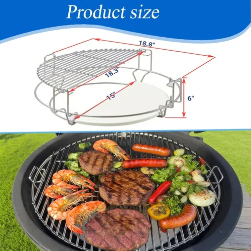 Vista 4 de S2C (1-Paquete) Sistema de Rejilla de Cocina Accesorio para Parrilla para Kamado Joe Classic de 18", Huevo Verde Grande, Coyote The Asado Cooker