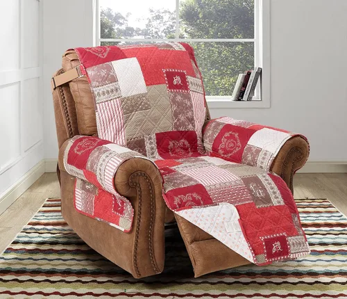 Vista 30 de Brilliant Sunshine Blue Plaids & Stripes - Funda para sillón de sofá, asiento de 23 pulgadas Patchwork Design, Non Slip Sofa Cover, Quilted