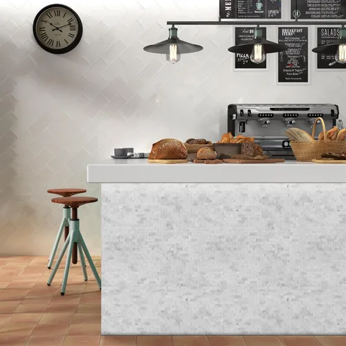 Vista 5 de SUNWINGS Azulejos de mármol autoadhesivos de piedra natural 3D de 5 hojas, 10.63 x 11.22 pulgadas, para pegar en el protector contra salpicaduras