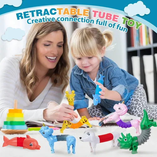 Vista 3 de Tubos Pop de Animales Juguetes Fidget 10PCS, Juguetes Sensoriales para Autismo y Alivio del Estrés, Juguetes de Viaje para Coche y Avión, Rellenos