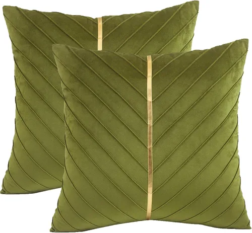 Vista 42 de Fundas de Almohada Decorativas de Terciopelo Verde Aguamarina de 16 x 16 pulgadas, Paquete de 2 con Cuero Dorado Decorativo de Navidad, Fundas