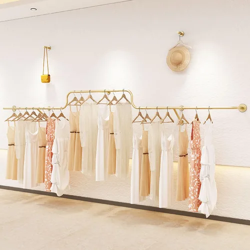Vista 3 de Barra de ropa montada en la pared Barra de ropa Perchero, Percha de almacenamiento de ropa multiusos Soporte de exhibición minorista, Tienda de ropa