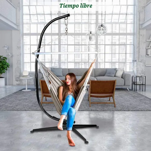 Vista 2 de Soporte para Silla de Hamaca, Soporte para Hamaca Colgante con Forma de C para Interiores y Exteriores de Acero Sólido y Resistente, Solo