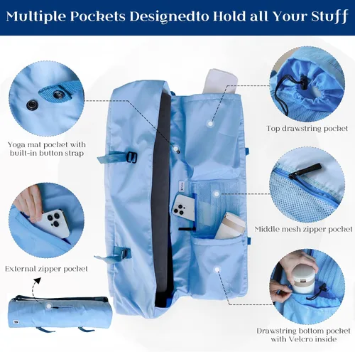 Vista 10 de Bolsa para esterilla de yoga Tumaz Correa de hombro ajustable y acolchada Se adapta a esterillas de hasta 26" Almacenamiento multibolsillo