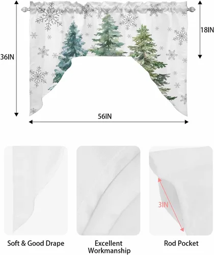 Vista 8 de Cortinas de cocina con cenefa de árbol de Navidad, cenefa con bolsillo para barra, paneles de cortina para dormitorio, sala de estar, baño