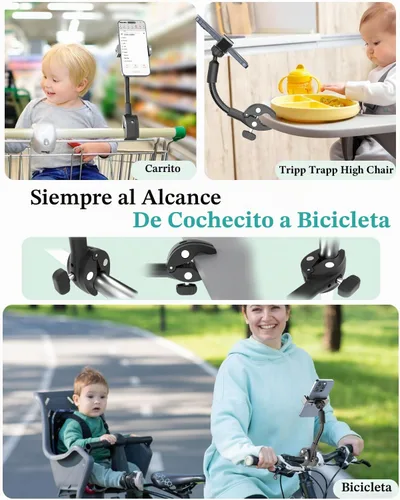 Vista 5 de Soporte de teléfono para cochecito, soporte de teléfono celular con cuello de cisne para cochecito de bebé, carrito de compras, bicicleta